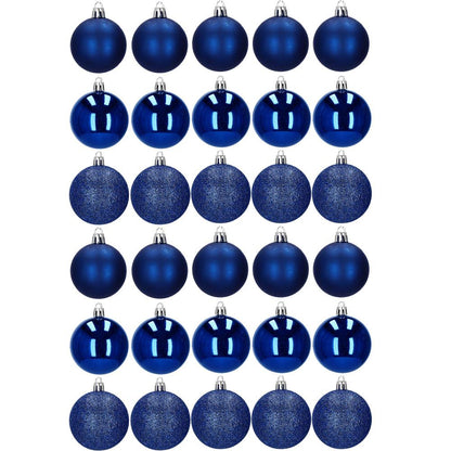 Set globuri de Craciun, 30 bucati, 3 modele, 6cm, albastru