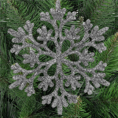 Decoratiune brad fulg de zapada, set 12 bucati, 10cm, argintiu
