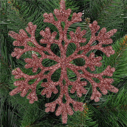 Decoratiune brad fulg de zapada, set 12 bucati, 10cm, roz