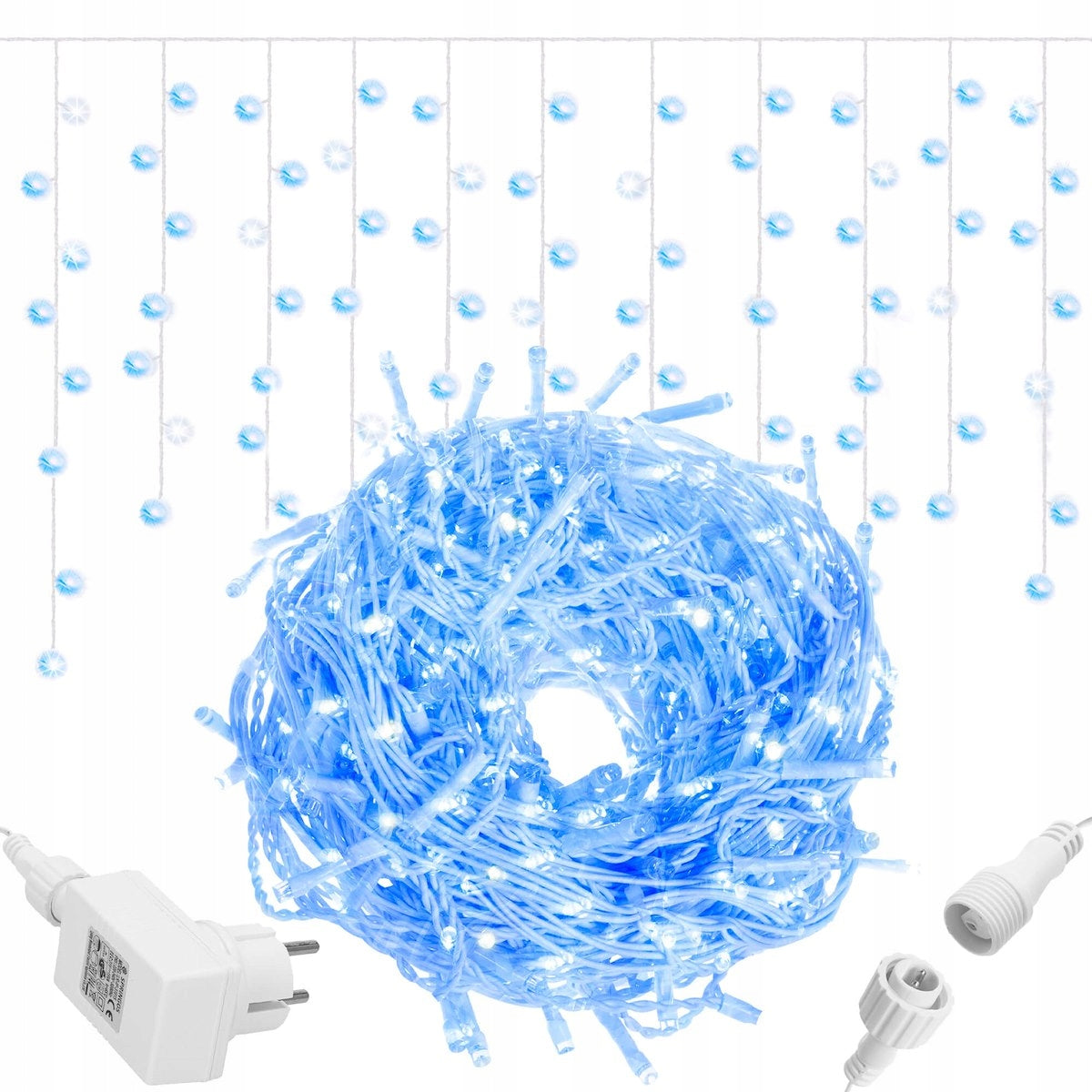 (DL) Ghirlanda luminoasa tip perdea cu flash 500 LED-uri, 20m, pentru interior/exterior, iluminare albastra