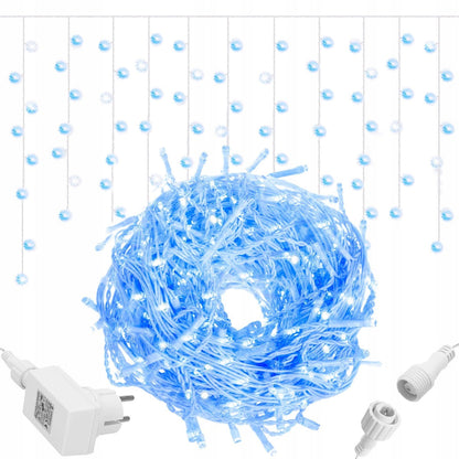 (DL) Ghirlanda luminoasa tip perdea cu flash 500 LED-uri, 20m, pentru interior/exterior, iluminare albastra