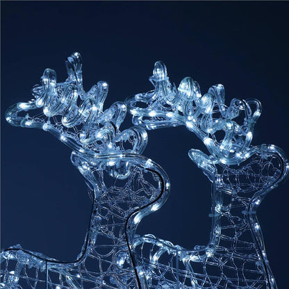 Instalatie lumini pentru Craciun, 2 reni cu sanie, , 480 LED-uri, 150cm, alb rece