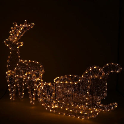 Instalatie lumini pentru Craciun, ren cu sanie, , 312 LED-uri, 150cm, galben