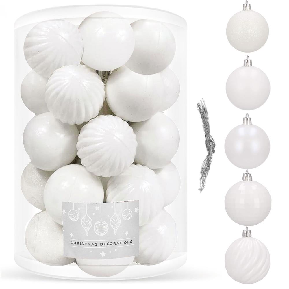 Set globuri de Craciun, 20 bucati, 5 modele, 6cm, alb
