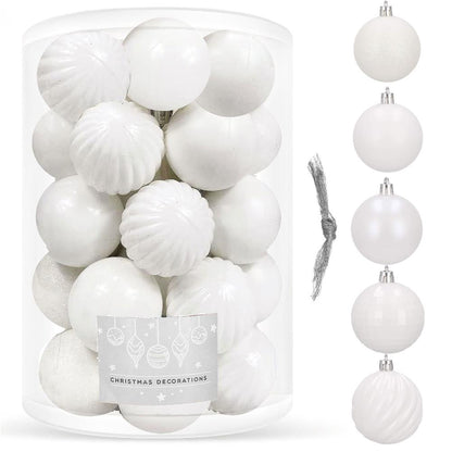 Set globuri de Craciun, 20 bucati, 5 modele, 6cm, alb