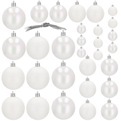Set globuri de Craciun, 30 bucati, 3 modele, 4/5/6cm, alb