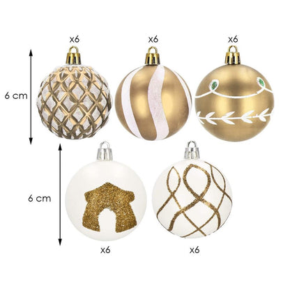 Set globuri de Craciun cu modele de sarbatori, 30 bucati, 6cm, auriu