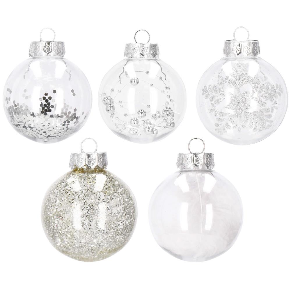 Set globuri de Craciun Inedit, 30 bucati, 7cm, transparente si argintiu