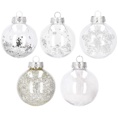 Set globuri de Craciun Inedit, 30 bucati, 7cm, transparente si argintiu