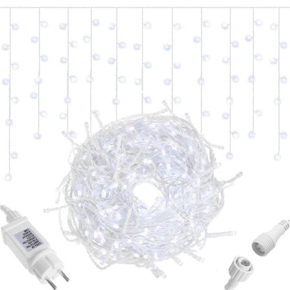 Ghirlanda luminoasa tip perdea 300 LED-uri, 12m, pentru interior/exterior, cu flash, iluminare alba