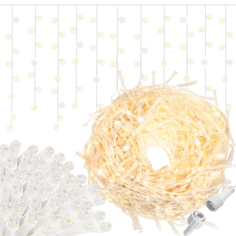 Ghirlanda luminoasa tip perdea 300 LED-uri, 12m, pentru interior/exterior, cu flash, iluminare galbena