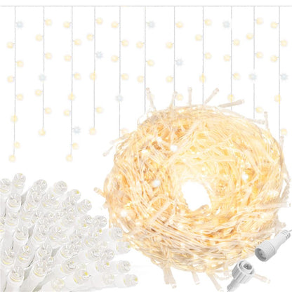 Ghirlanda luminoasa tip perdea 300 LED-uri, 12m, pentru interior/exterior, cu flash, iluminare galbena