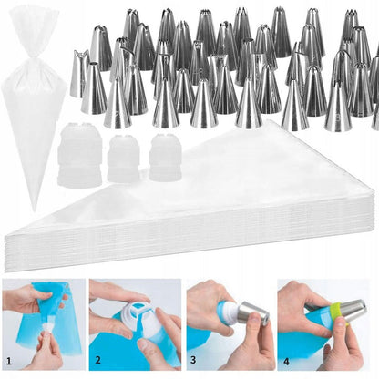 Set patiserie cu platou rotativ, 106 piese cu sabloane pentru ornarea prajiturilor