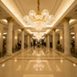 Candelabru Cristal PALACE, 8 brate, D80cm, Auriu Lucios, Inaltime Reglabila, Metal si Cristal