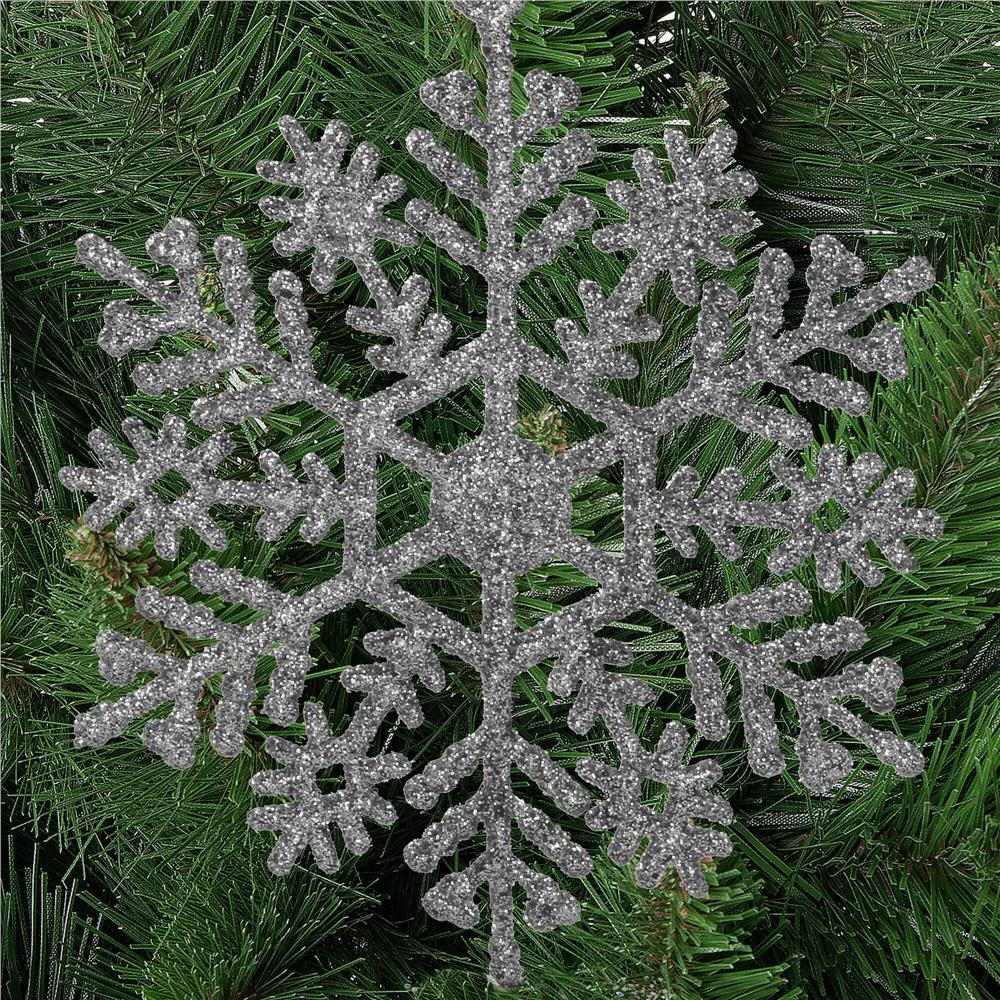 Decoratiune brad fulg de zapada, set 12 bucati, 10cm, argintiu