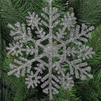 Decoratiune brad fulg de zapada, set 12 bucati, 10cm, argintiu