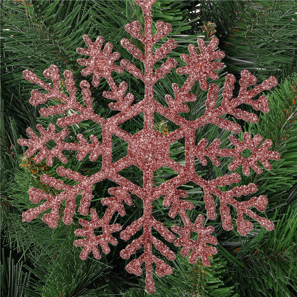 Decoratiune brad fulg de zapada, set 12 bucati, 10cm, roz
