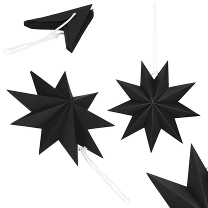 Stea decorativa 3D din hartie, cu 9 colturi, 30cm, neagra