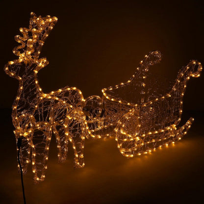 Instalatie lumini pentru Craciun, ren cu sanie, , 312 LED-uri, 150cm, galben
