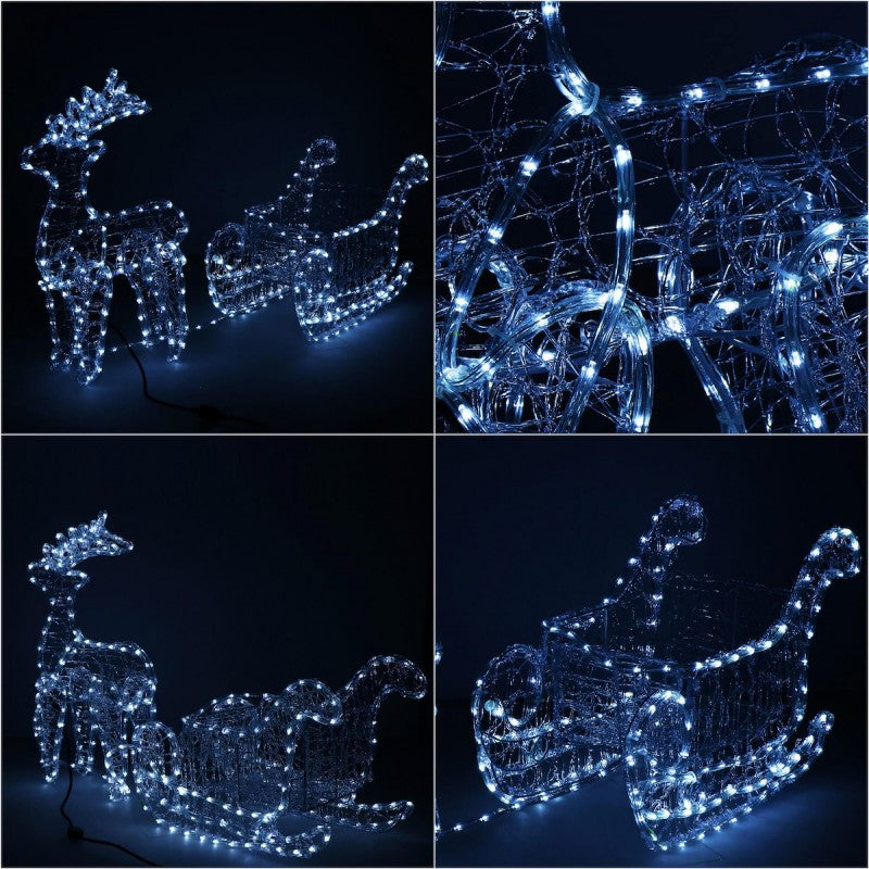 Instalatie lumini pentru Craciun, ren cu sanie, , 312 LED-uri, 150cm, alb