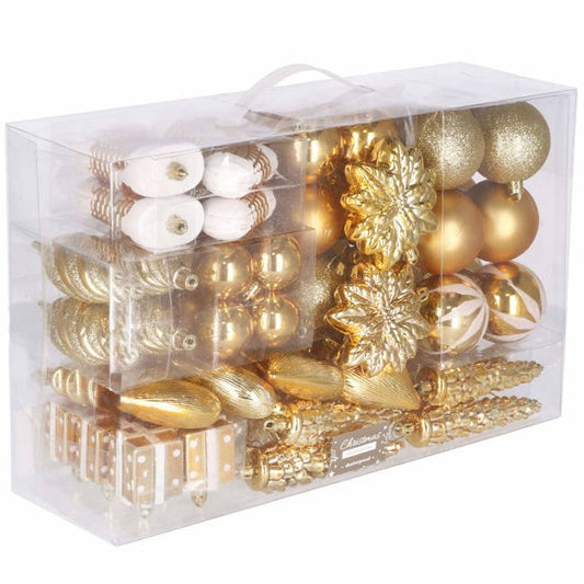 Set globuri si decoratiuni de Craciun, 72 piese, diverse dimensiuni, auriu