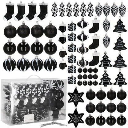 Set globuri si decoratiuni de Craciun, 77 piese, diverse dimensiuni, negru
