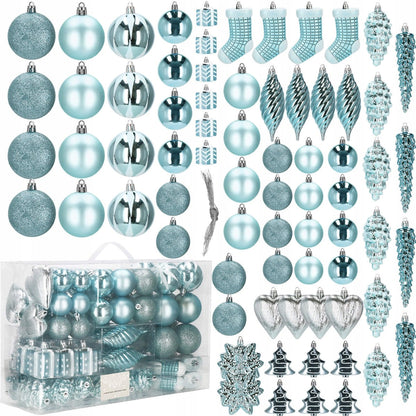 Set globuri si decoratiuni de Craciun, 72 piese, diverse dimensiuni, albastru