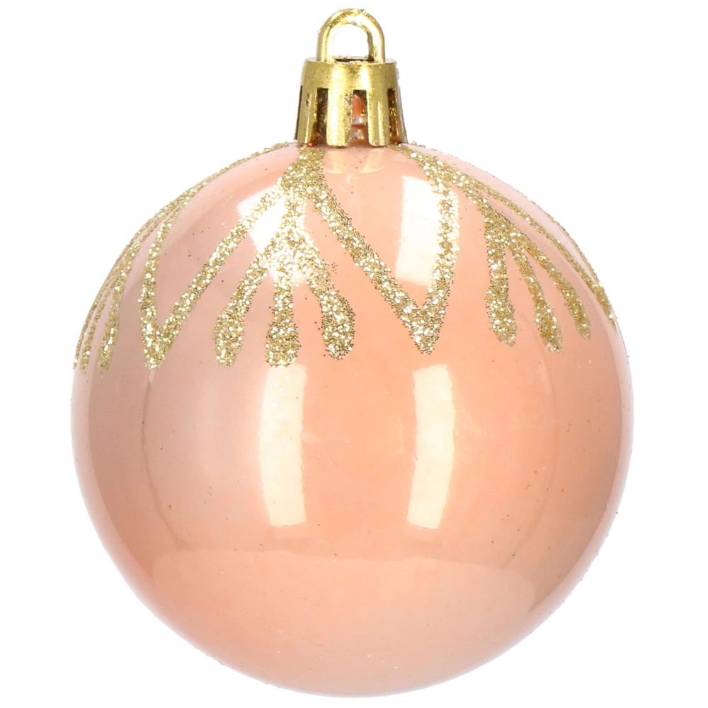 Set globuri de Craciun cu modele de sarbatori, 30 bucati, 6cm, roz si auriu