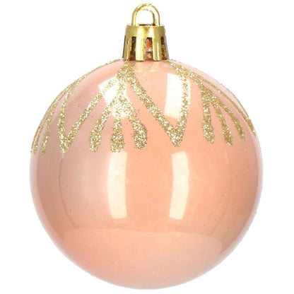 Set globuri de Craciun cu modele de sarbatori, 30 bucati, 6cm, roz si auriu