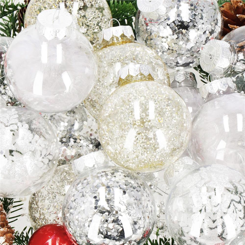 Set globuri de Craciun Inedit, 30 bucati, 7cm, transparente si argintiu