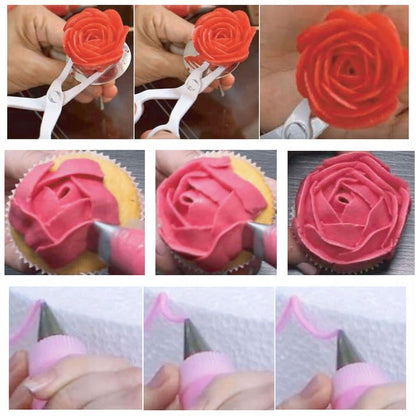 Set patiserie cu platou rotativ, 106 piese cu sabloane pentru ornarea prajiturilor