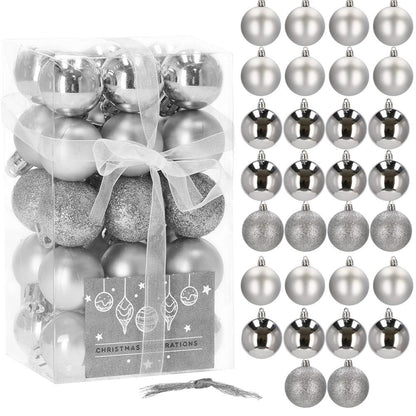 Set globuri de Craciun, 30 bucati, 3 modele, 3cm, argintiu