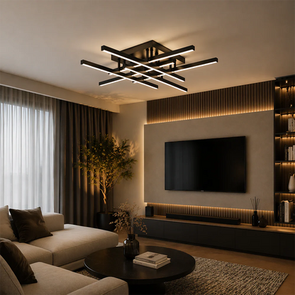 Lustra LED cu Telecomanda Aroldo, 63W, 6 Elemente, Liniara, lumina Rece/Calda/Neutra, Dimabila, Negru