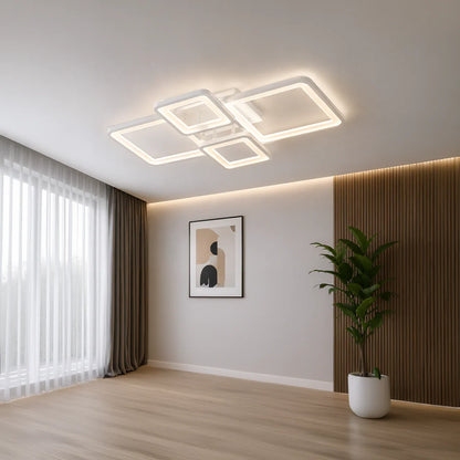 Lustra LED cu Telecomanda, ELLA, 4 Patrate, 85W, Lumina Rece/Calda/Neutra, Dimabila, Alb