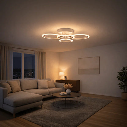Lustra LED Telecomanda 44W Alb BETTY - 4 Cercuri, Dimabila, Lumina Rece/Calda/Neutra