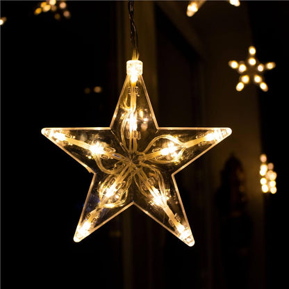 (DL) Ghirlanda luminoasa tip perdea cu stelute 72 LED-uri, 2m, pentru interior/exterior, iluminare alb