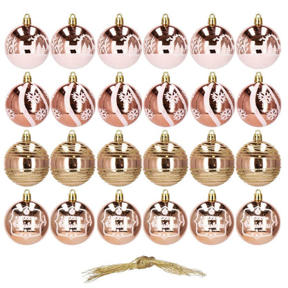 Set globuri de Craciun cu modele de sarbatori, 24 bucati, 6cm, rose