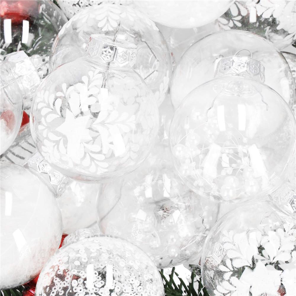 Set globuri de Craciun Inedit, 30 bucati, 7cm, transparente si alb
