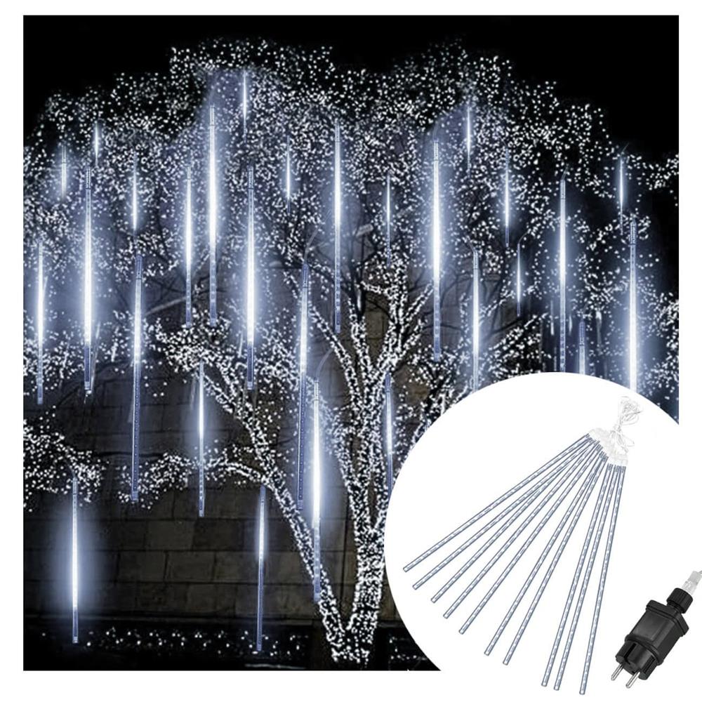 Instalatie de Craciun, 10 tuburi, 50cm, 480 LED, ploaie de meteoriti, alb