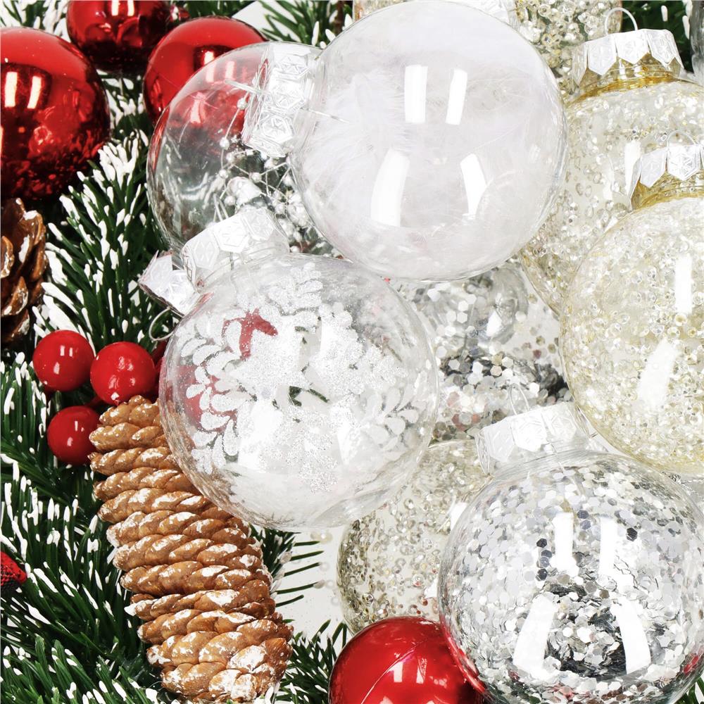 Set globuri de Craciun Inedit, 30 bucati, 7cm, transparente si argintiu