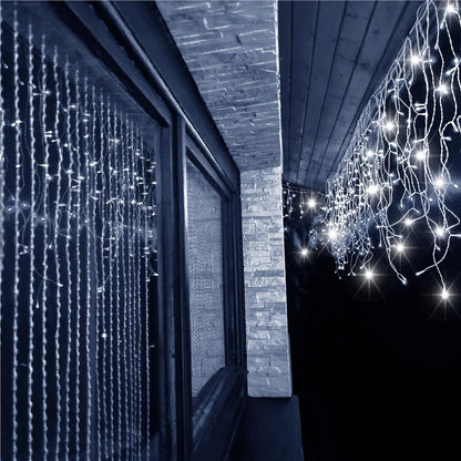 Ghirlanda luminoasa tip perdea 300 LED-uri, 12m, pentru interior/exterior, cu flash, iluminare alba