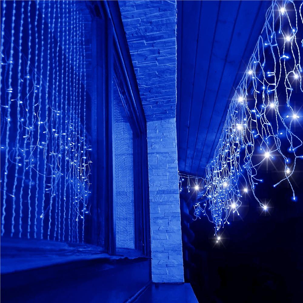 (DL) Ghirlanda luminoasa tip perdea 300 LED-uri, 12m, pentru interior/exterior, cu flash, iluminare albastra