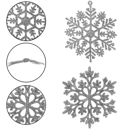Decoratiune brad fulg de zapada, set 12 bucati, 10cm, argintiu