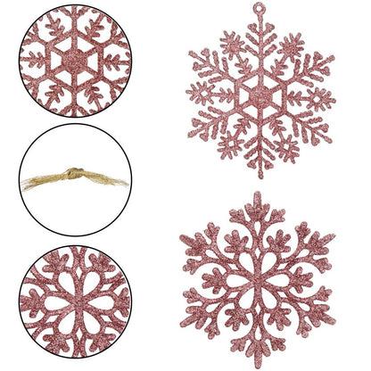 Decoratiune brad fulg de zapada, set 12 bucati, 10cm, roz