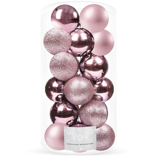 Set globuri de Craciun, 20 bucati, 3 modele, 4cm, roz