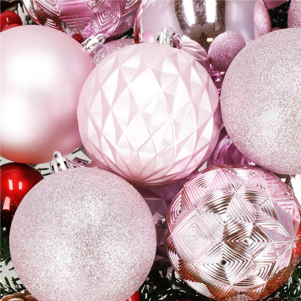 Set globuri de Craciun, 30 bucati, 6 modele, 8cm, roz