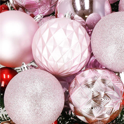 Set globuri de Craciun, 30 bucati, 6 modele, 8cm, roz