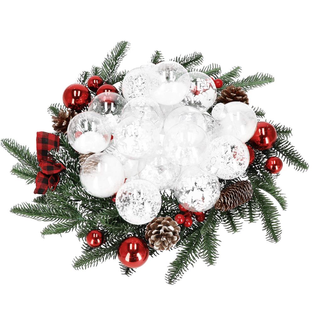 Set globuri de Craciun Inedit, 30 bucati, 7cm, transparente si alb