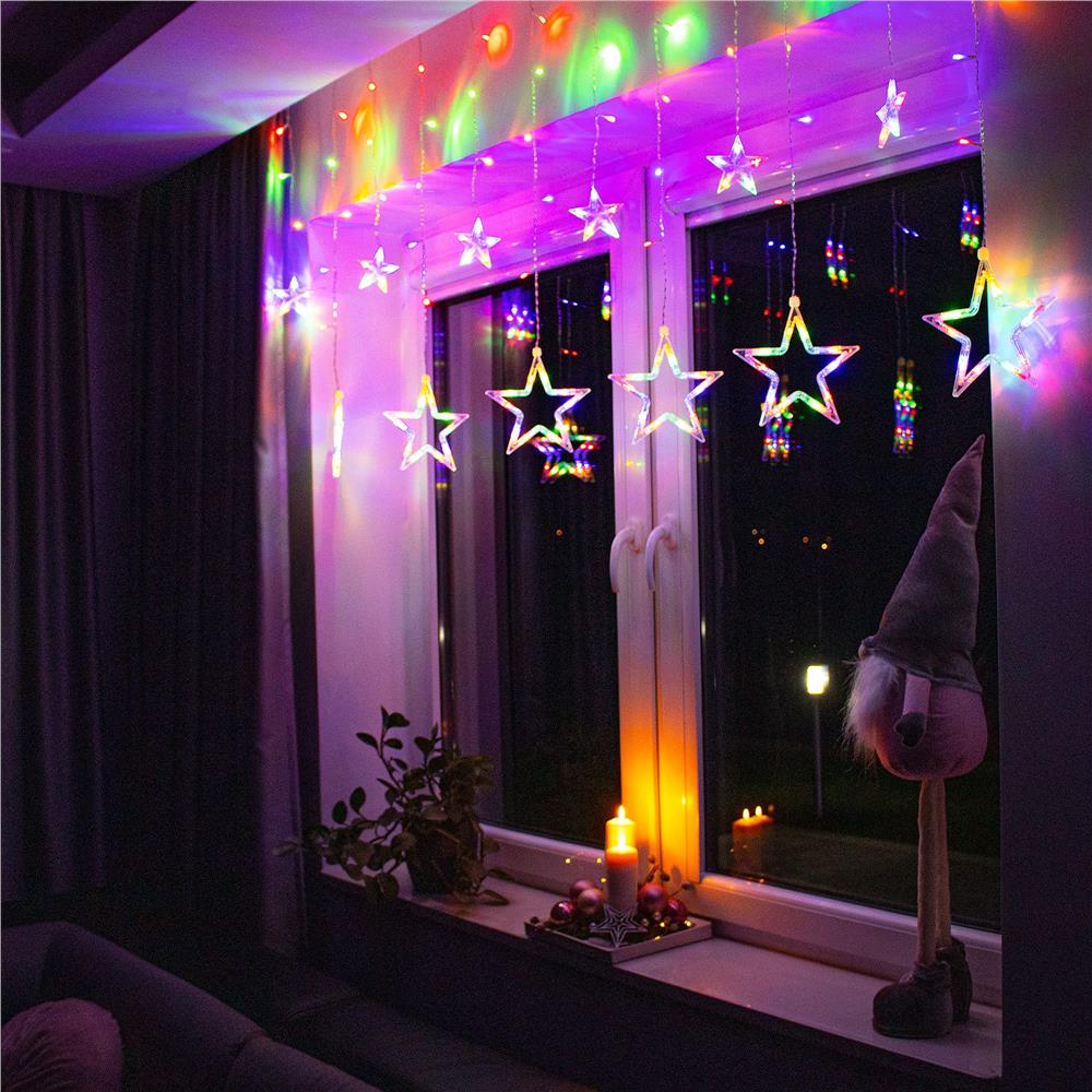 Ghirlanda luminoasa tip perdea cu stelute 138 LED-uri, 2m, pentru interior/exterior, iluminare multicolor