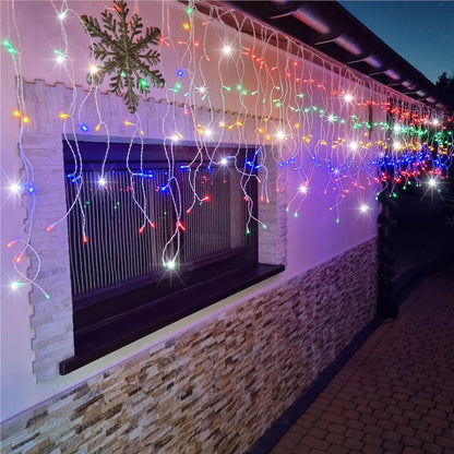 Ghirlanda luminoasa tip perdea cu flash 500 LED-uri, 20m, pentru interior/exterior, iluminare multicolora